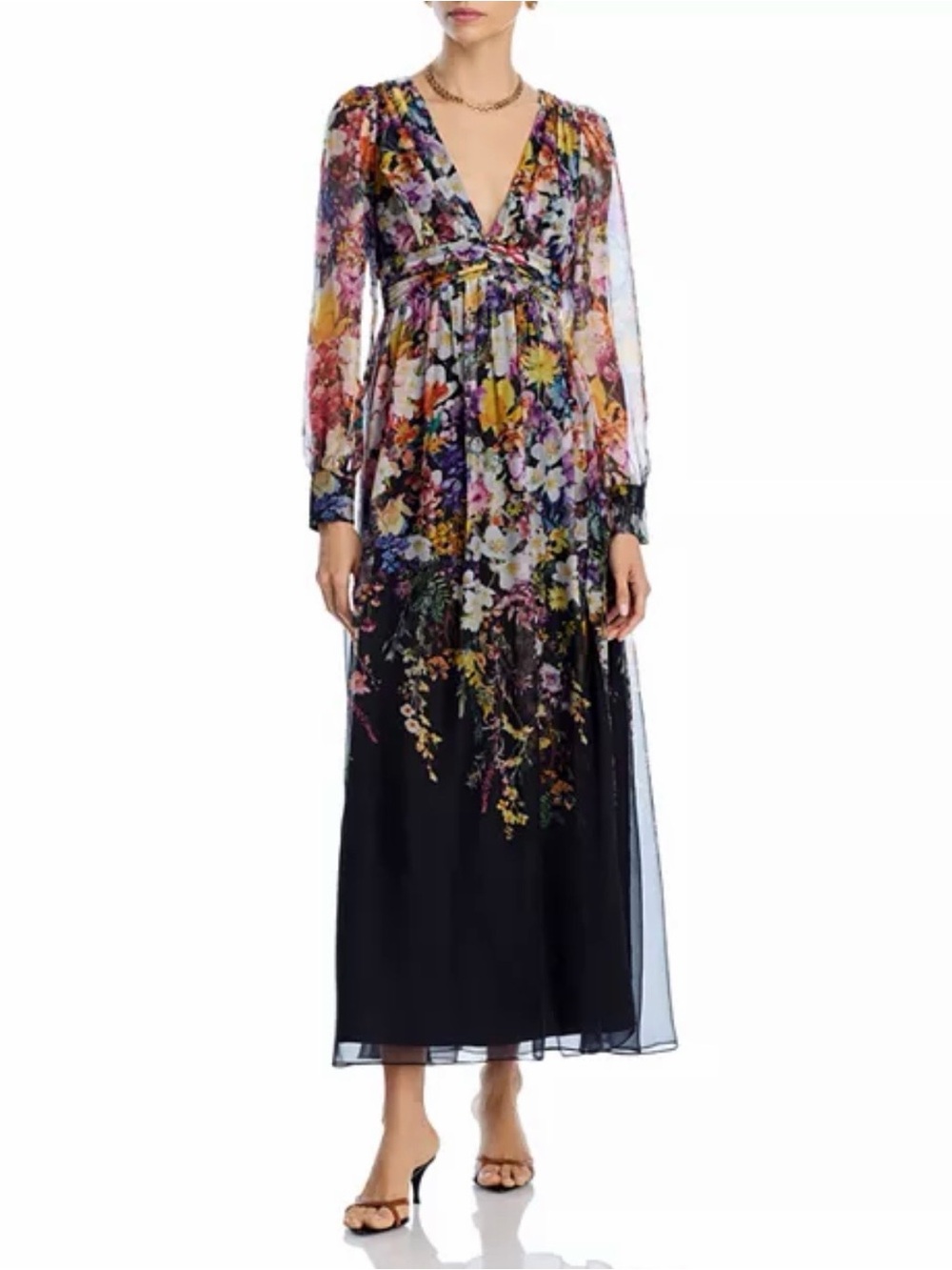 Aqua Black Multi Floral V-Neck Maxi Dress